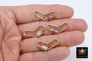 CZ Pave Heart Carabiner Lock, Gold Red Boomerang Screw Interlocking Clasps for Necklaces, Bracelets #2326